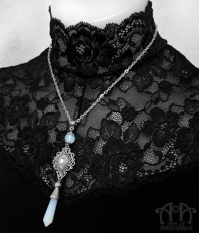 Victorian Teardrop Filigree Opalite Pendant Necklace
