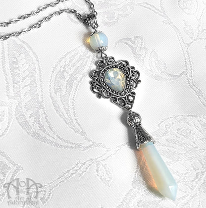 Victorian Teardrop Filigree Opalite Pendant Necklace