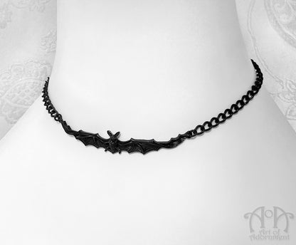 ÜberGoth Black Flying Bat Choker Chain Necklace