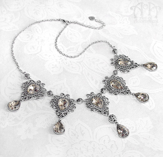 Champagne Crystal Teardrop Renaissance Filigree Necklace