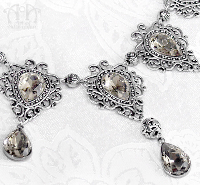 Champagne Crystal Teardrop Renaissance Filigree Necklace