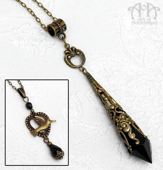 Patina Black Teardrop Bronze Filigree Pendant Necklace