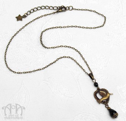 Patina Black Teardrop Bronze Filigree Pendant Necklace