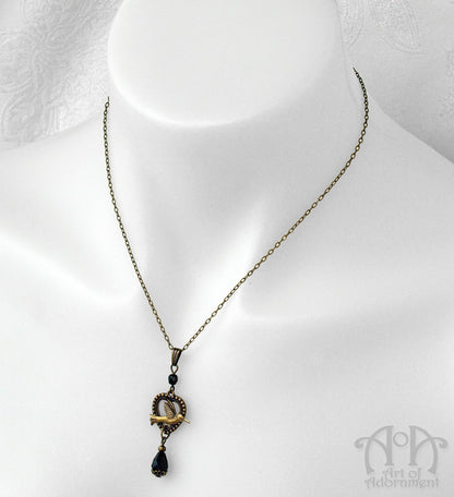 Patina Black Teardrop Bronze Filigree Pendant Necklace