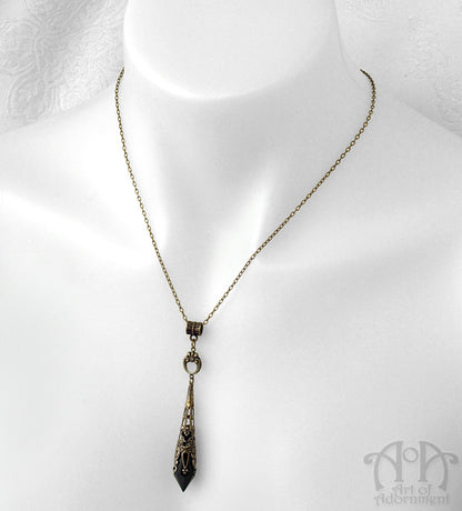 Patina Black Teardrop Bronze Filigree Pendant Necklace