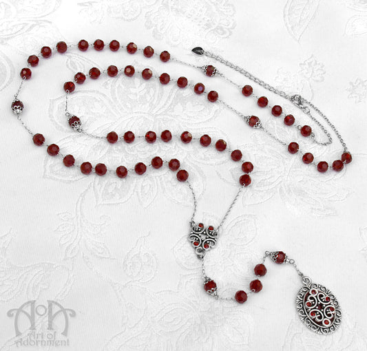 Sanguinari Red Crystal Long Rhinestone Pendant Necklace