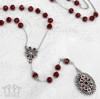 Sanguinari Red Crystal Long Rhinestone Pendant Necklace