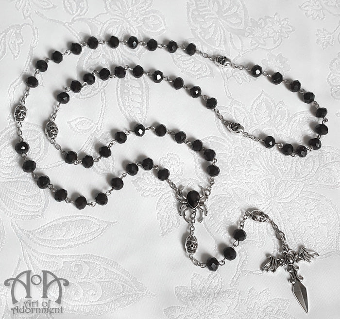 Night Of The Vampire Black Beaded Rosary Necklace
