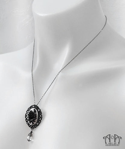 Luminosa Gothic Black Rose Cameo Pendant Necklace/Brooch