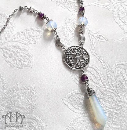 Cosmic Tree Amethyst & Opal Beaded Pendant Necklace