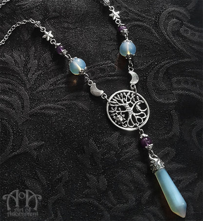 Cosmic Tree Amethyst & Opal Beaded Pendant Necklace