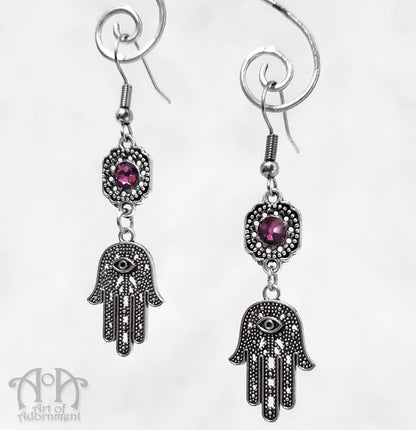 Mystical Hamsa Hand Charm Rhinestone Earrings