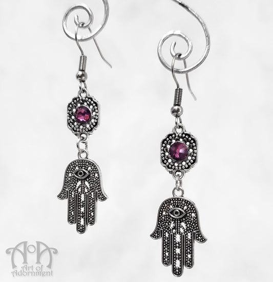 Mystical Hamsa Hand Charm Rhinestone Earrings