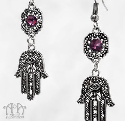 Mystical Hamsa Hand Charm Rhinestone Earrings
