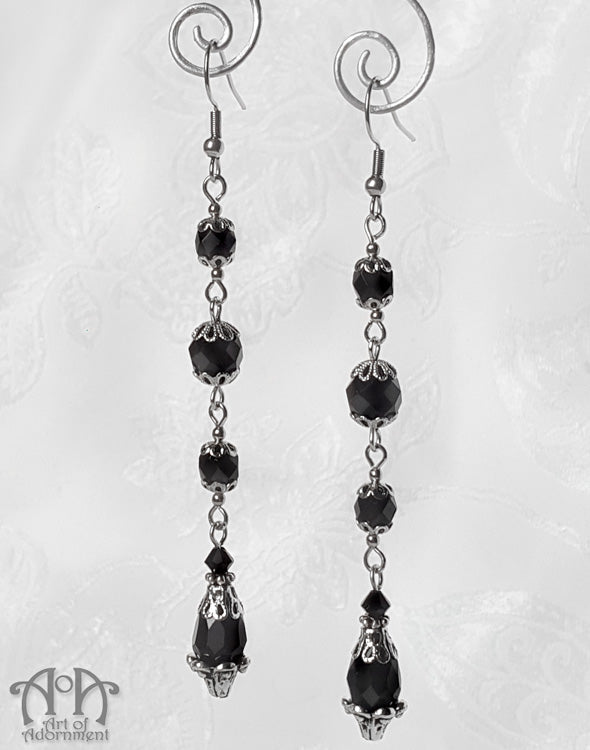 Nocturne Femme Fatale Long Black Flapper Earrings
