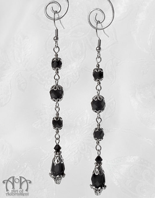 Nocturne Femme Fatale Long Black Flapper Earrings