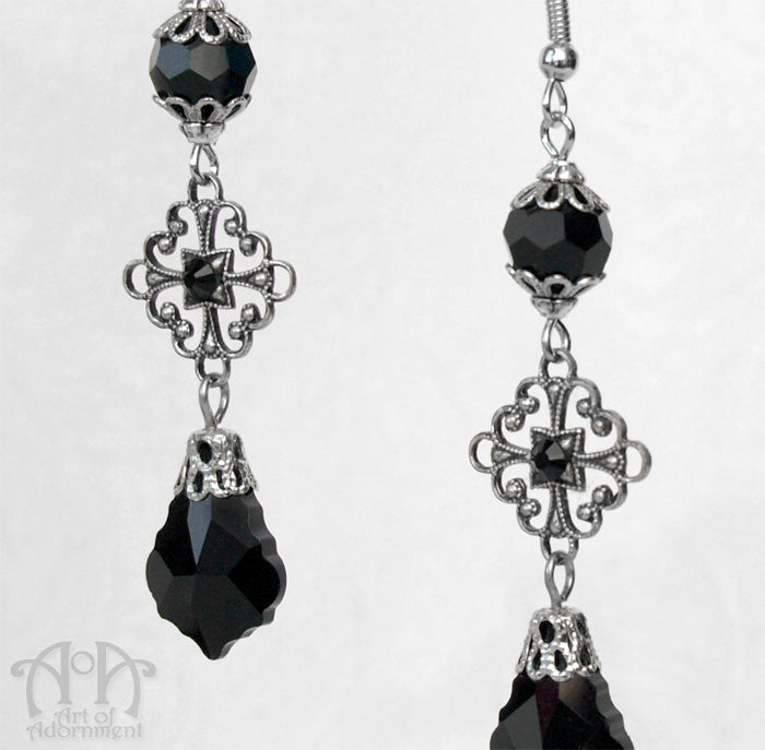 Nocturne Baroque Black Crystal Drop Earrings