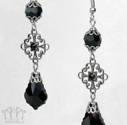 Nocturne Baroque Black Crystal Drop Earrings