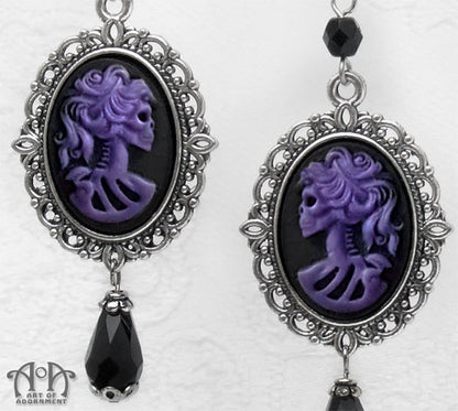 Vervaina Gothic Lady Skull Cameo Filigree Drop Earrings