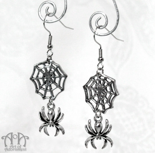 Argenta Gothic Spider & Cobweb Earrings