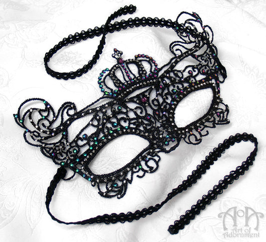 Royal Court Black Lace Rhinestone Mask, King