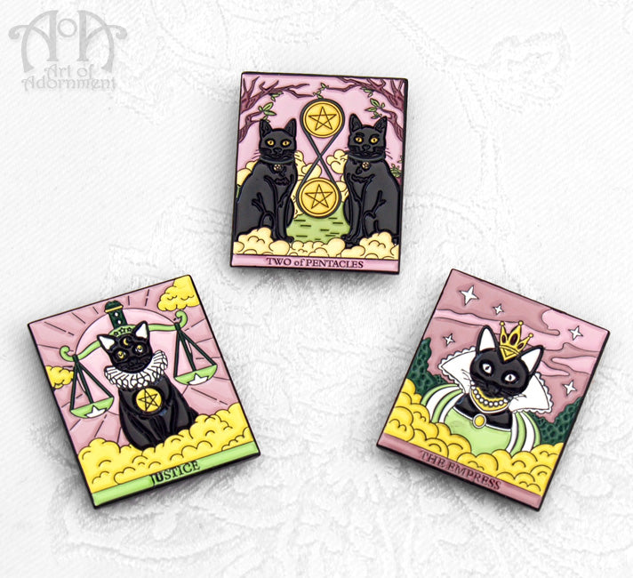 Gothic Black Cat Mini Tarot Card Fridge Magnets 3pc Set