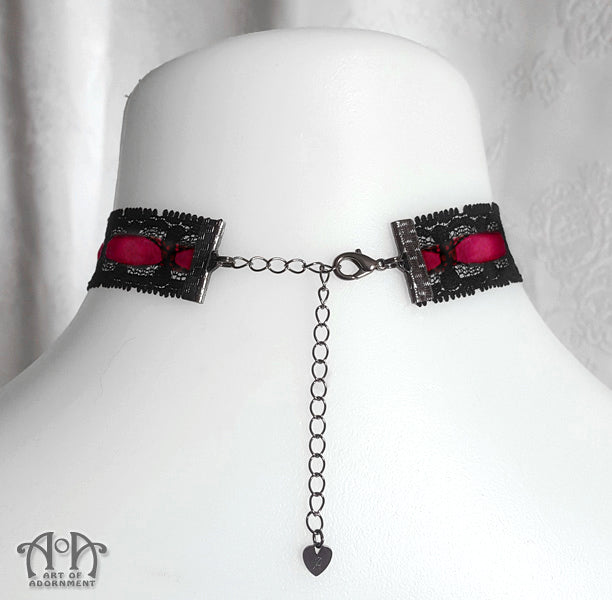 Custom Size Satin Ribbon & Black Lace Choker Necklace