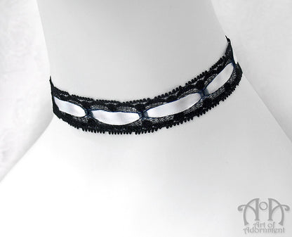 Custom Size Satin Ribbon & Black Lace Choker Necklace