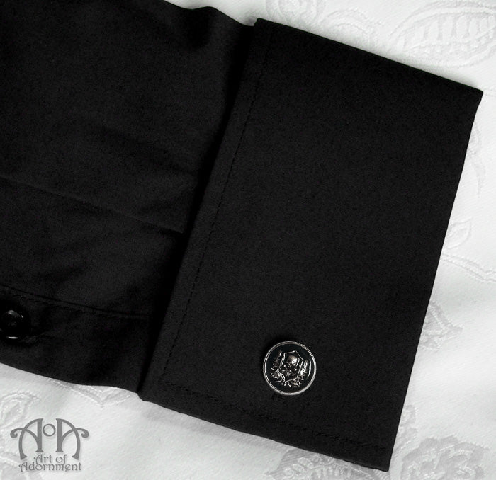 Nocturne Gothic Black Skull & Crossbones Crest Cufflinks