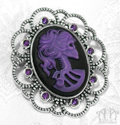 Vervaina Gothic Lady Skull Cameo Rhinestone Brooch