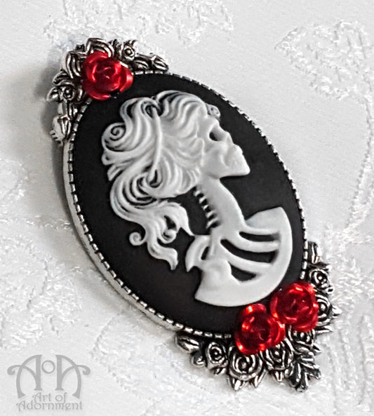 Sanguinari Gothic Rose Lady Skull Cameo Brooch