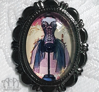 Gothic Gunmetal Glass Corset Cameo Lapel Pin