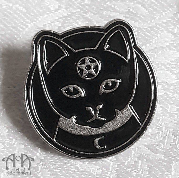 Gothic Black Witch/Skull Cat Tack Lapel Pin