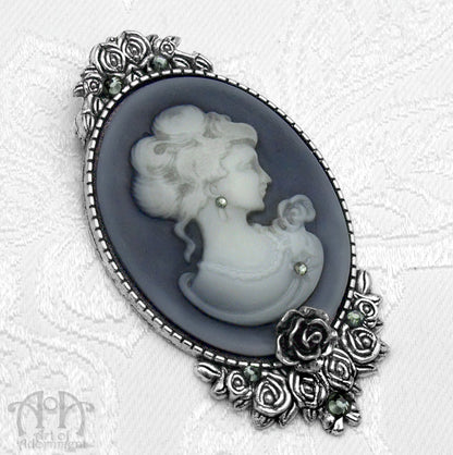 Ghostly Victorian Lady Cameo Rhinestone Brooch