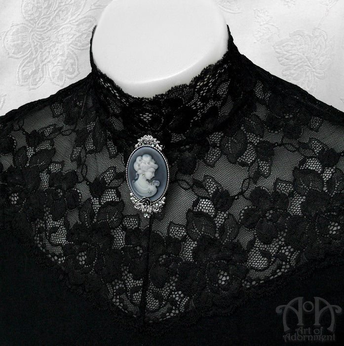 Ghostly Victorian Lady Cameo Rhinestone Brooch