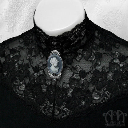 Ghostly Victorian Lady Cameo Rhinestone Brooch