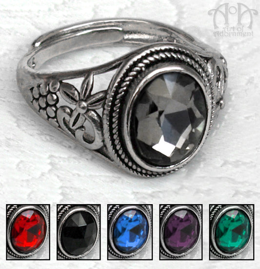 Midnight Garden Gothic Crystal Adjustable Filigree Ring