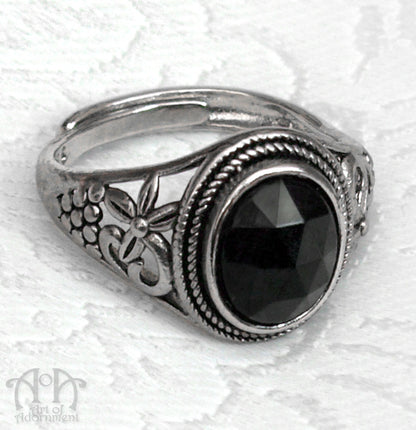 Midnight Garden Gothic Crystal Adjustable Filigree Ring