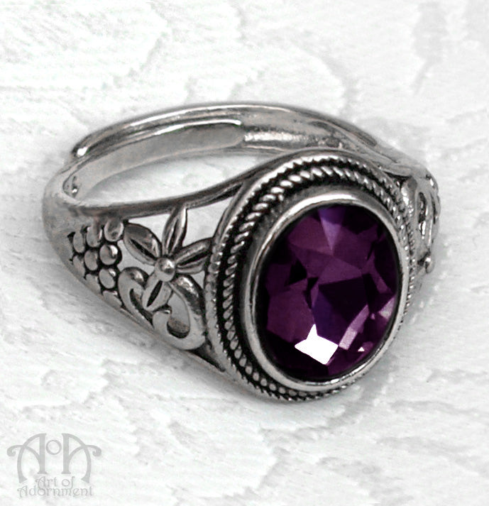 Midnight Garden Gothic Crystal Adjustable Filigree Ring