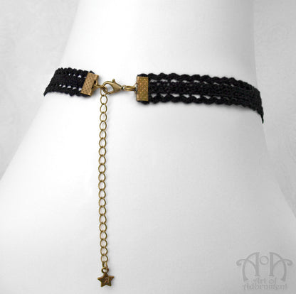 Patina Black & Ivory Lace Cameo Pendant Choker Necklace