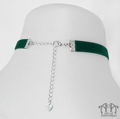 Sylvannia Beaded Filigree Green Velvet Choker Necklace