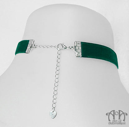 Sylvannia Green Crystal Beaded Velvet Choker Necklace