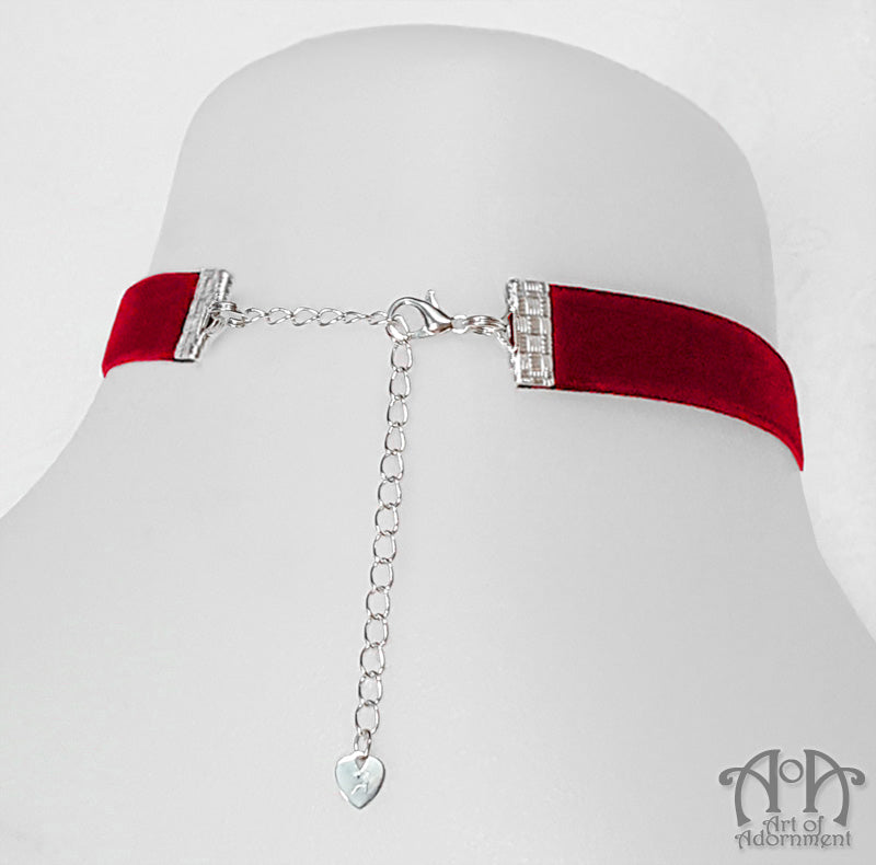 Sanguinari Red Crystal Beaded Velvet Choker Necklace