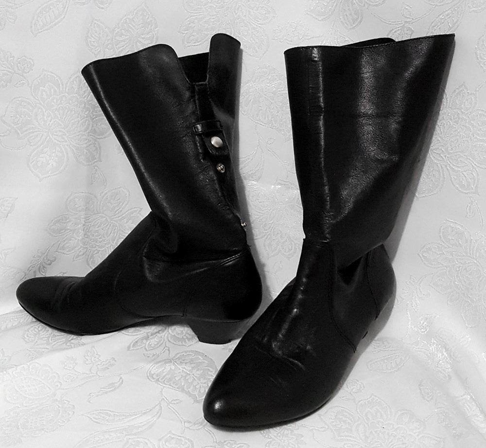 Nine West Vintage 1980's Black Leather Slouch Boots