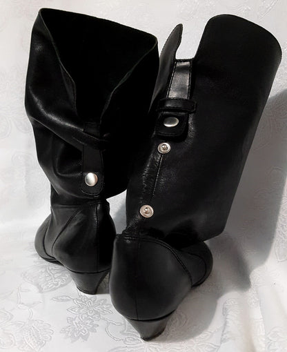 Nine West Vintage 1980's Black Leather Slouch Boots