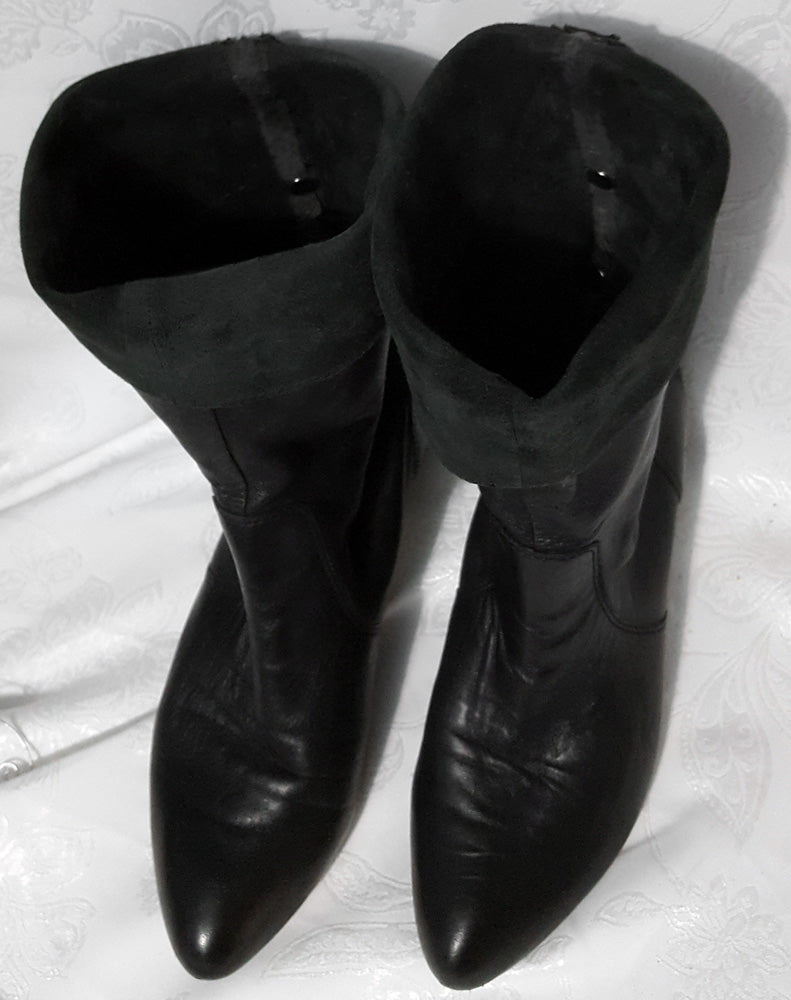 Nine West Vintage 1980's Black Leather Slouch Boots