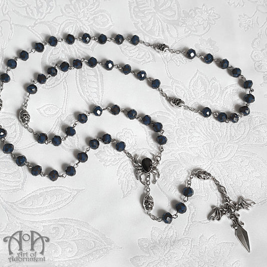 Spirit Of The Vampire Blue-Black Crystal Rosary Necklace