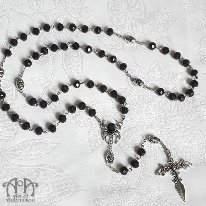 Night Of The Vampire Black Beaded Rosary Necklace