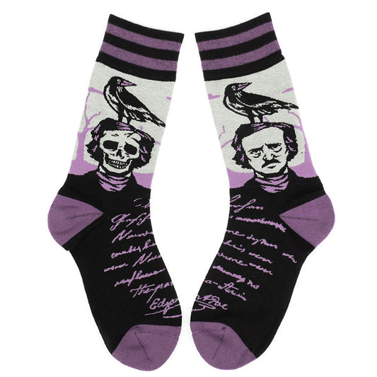 Nevermore Gothic Black & Purple Poe Raven Socks