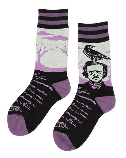 Nevermore Gothic Black & Purple Poe Raven Socks